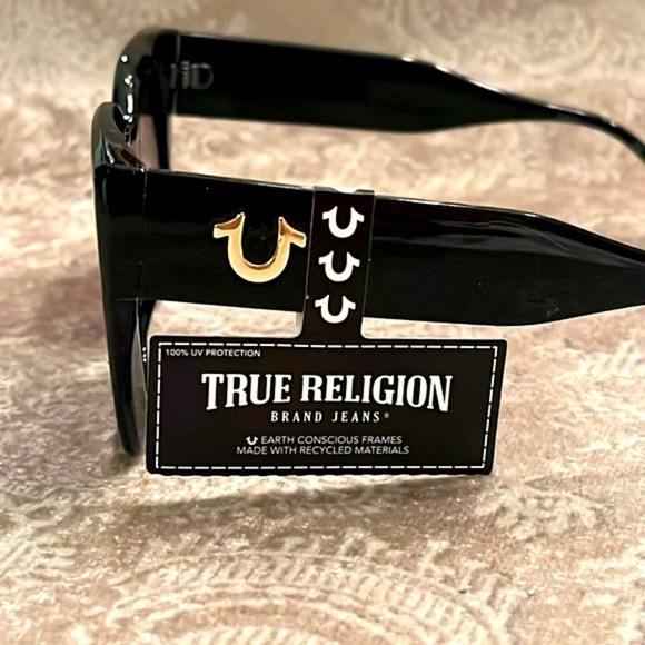 Brand New True Religion Chunky Shiny Black Square Frame Sunglasses Purple Lens - Picture 4 of 15